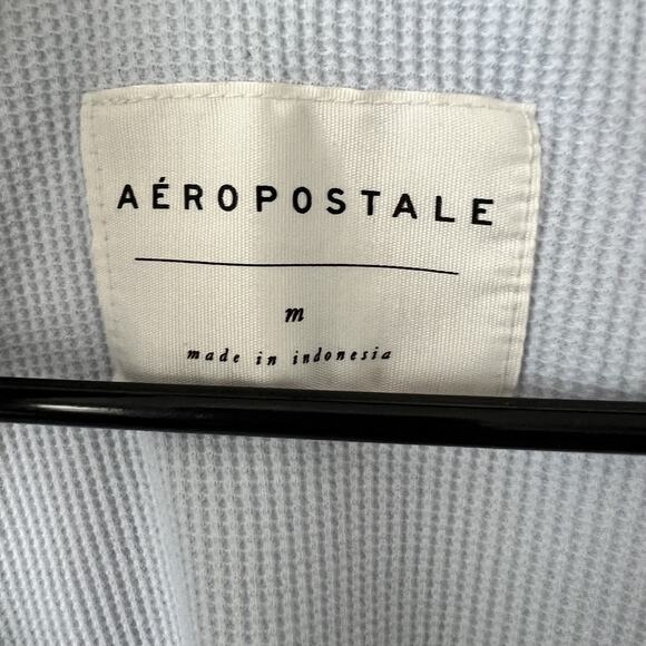 Aeropostale Ribbed Crop Cardigan Light Blue V-Neck Medium - Picture 2 of 4